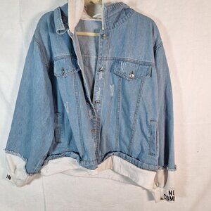 Distressed Womens Jean Jacket with Hood size 4X